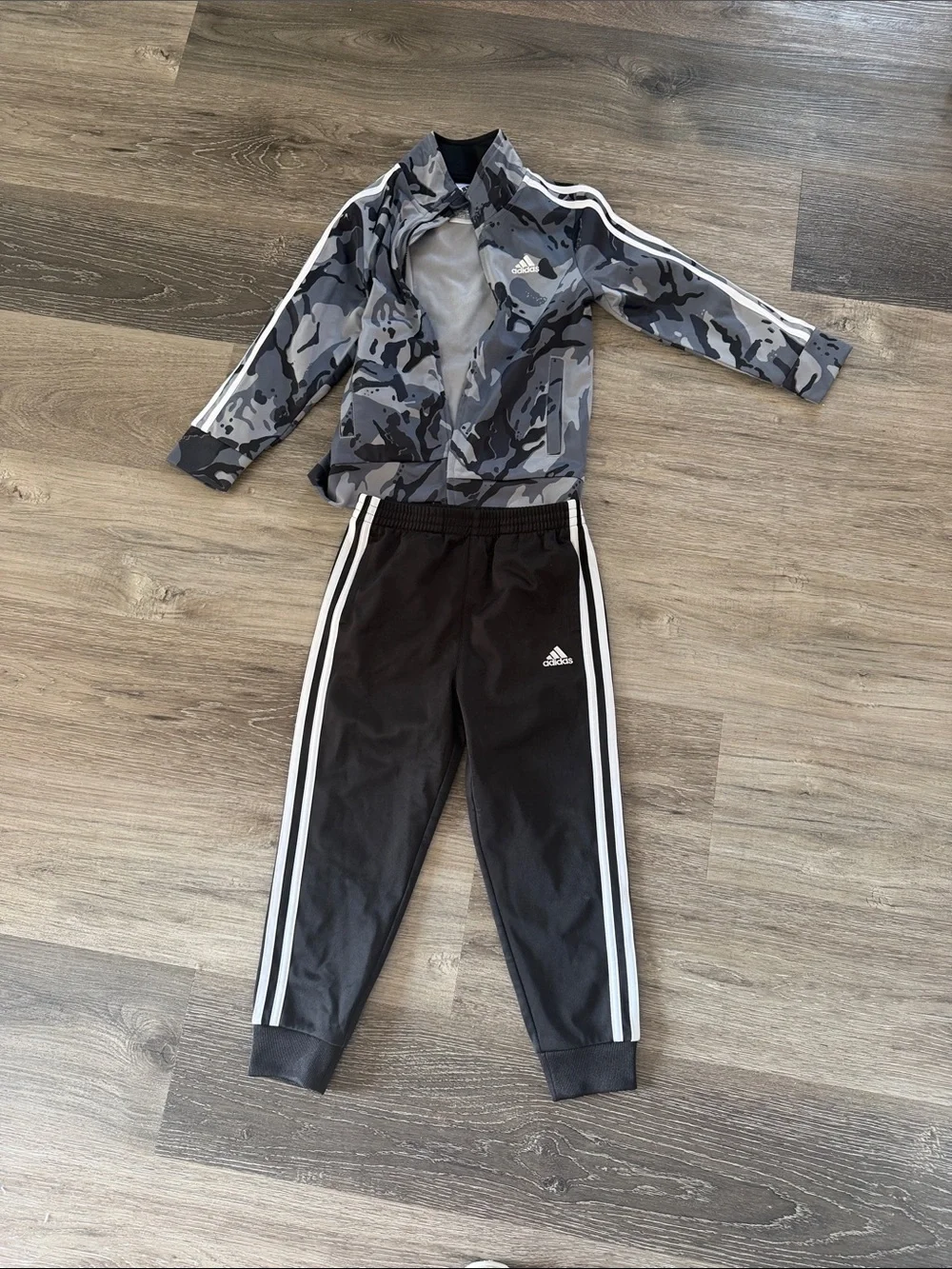 adidas Black & Gray Camo Kids Track Set